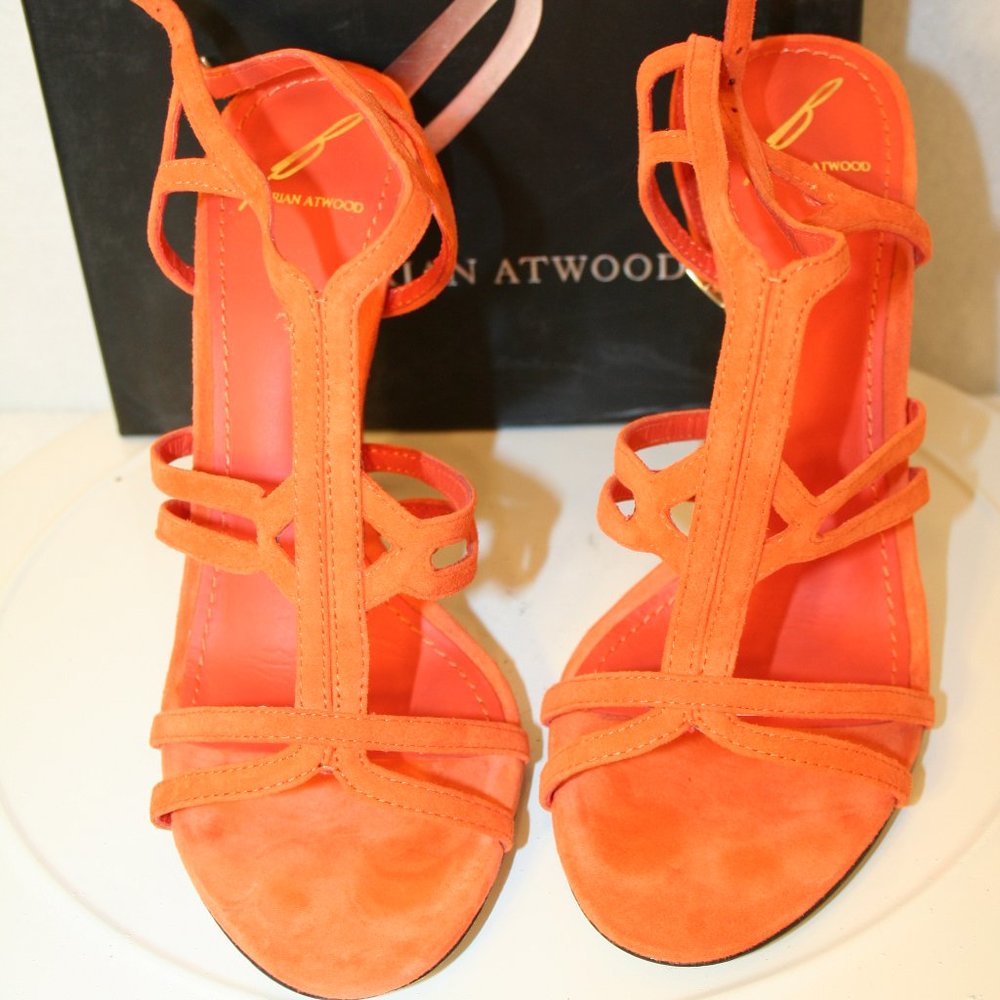 B Brian Atwood Orange Strappy Suede Sandals